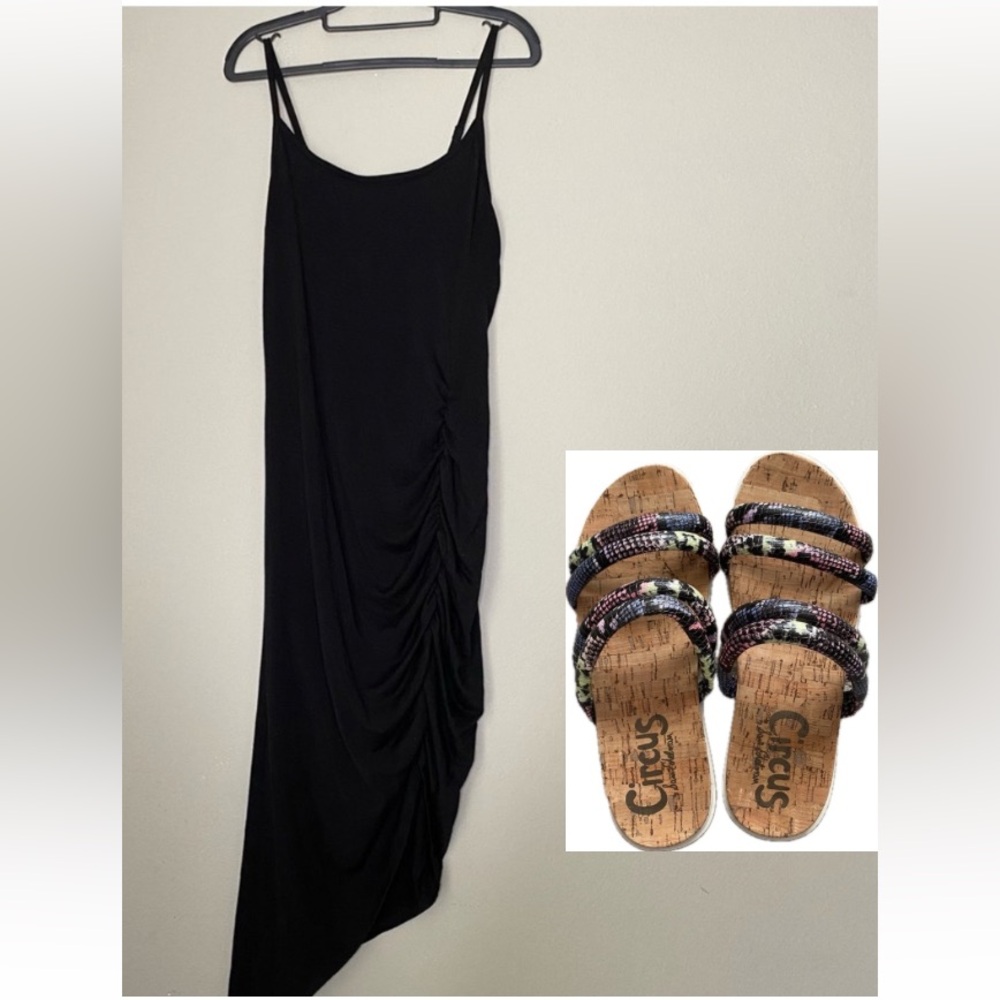 Derek Heart Asymmetrical Black Cinched Bodycon Long Dress size Large